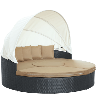 LexMod Quest Circular Outdoor Wicker Rattan Patio Daybed