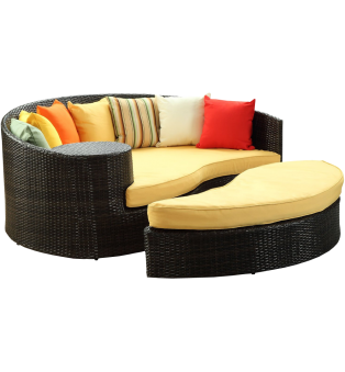 LexMod Taiji Outdoor Wicker Patio Daybed with Ottoman