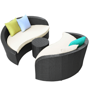 LexMod Twirl Outdoor Wicker Patio 3 Piece Sofa Set