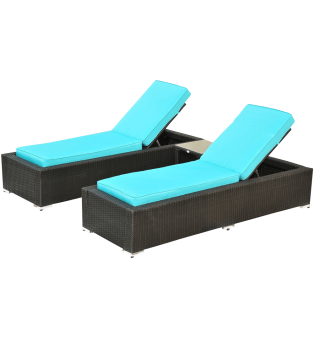 Outsunny 3-Piece Rattan Wicker Patio Chaise Lounge Chair Set